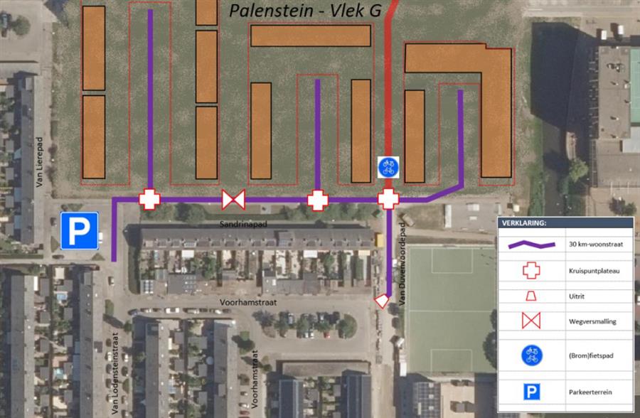 Bericht Variant B: 30 km-woonstraat met parkeerhofjes als zijstraten met gelijkwaardige kruispunten  bekijken